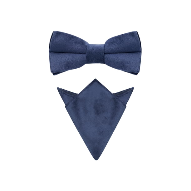 Conjunto de corbata de moño preatado de terciopelo para hombres INSPIRE CHIC y pañuelo de bolsillo de color sólido azul marino para el Día del Padre