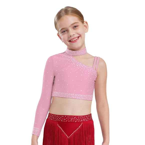 Aislor Kids Girls Ballet Jazz Dance Dress Gymnastic Outfits Crop Top with Chiffon Leotard Skirt Dancewear Pink 10