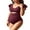 Pink, variant on Sociala Warpped V Neck 1 Piece Swimwear for Maternity Ribbed Ruffle Sleeve Swimsuit