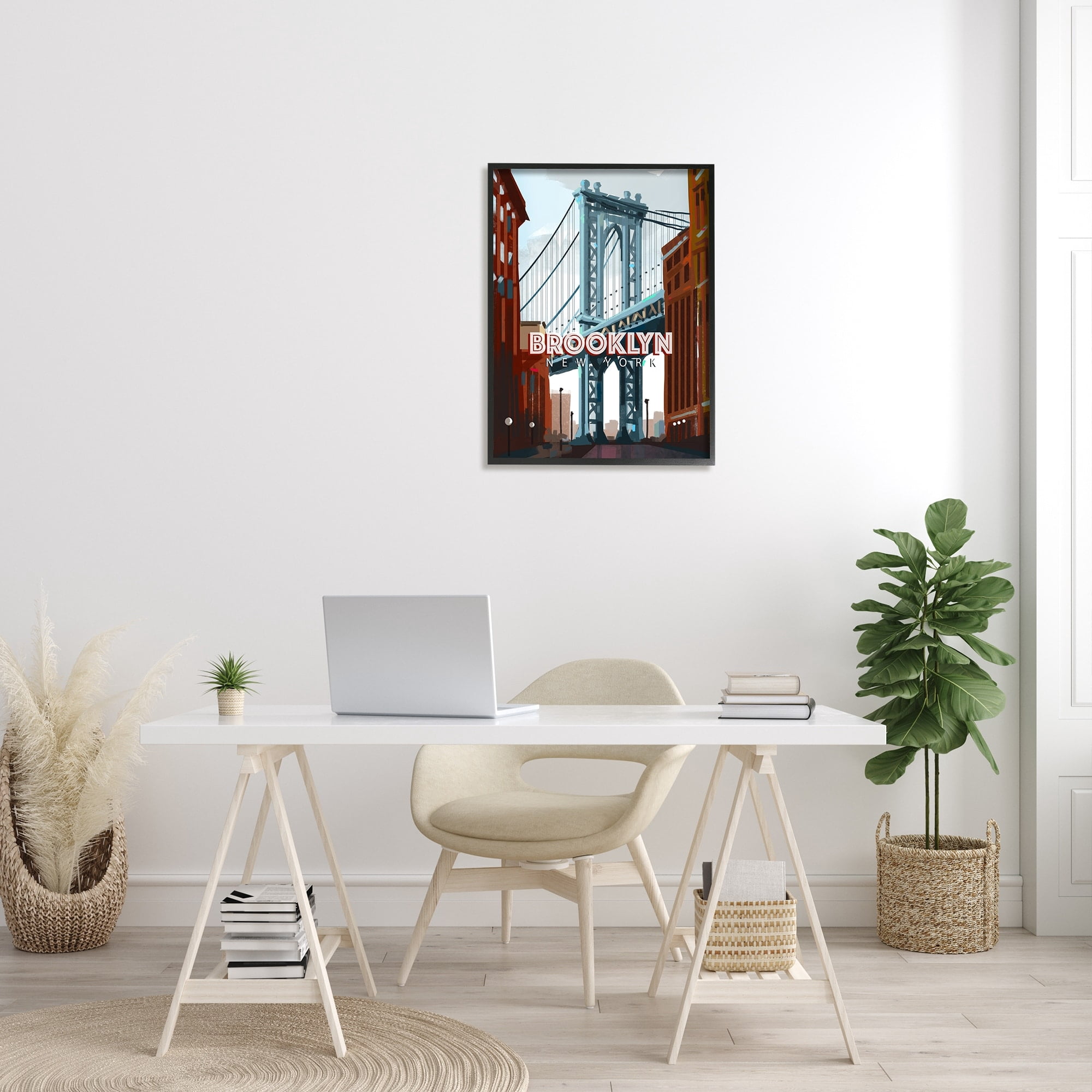 Stupell Industries Layered Brooklyn Bridge Architecture Urban Scenery Travel Graphic Art Black Framed Art Print Wall Art, Design by David Owens Illustration