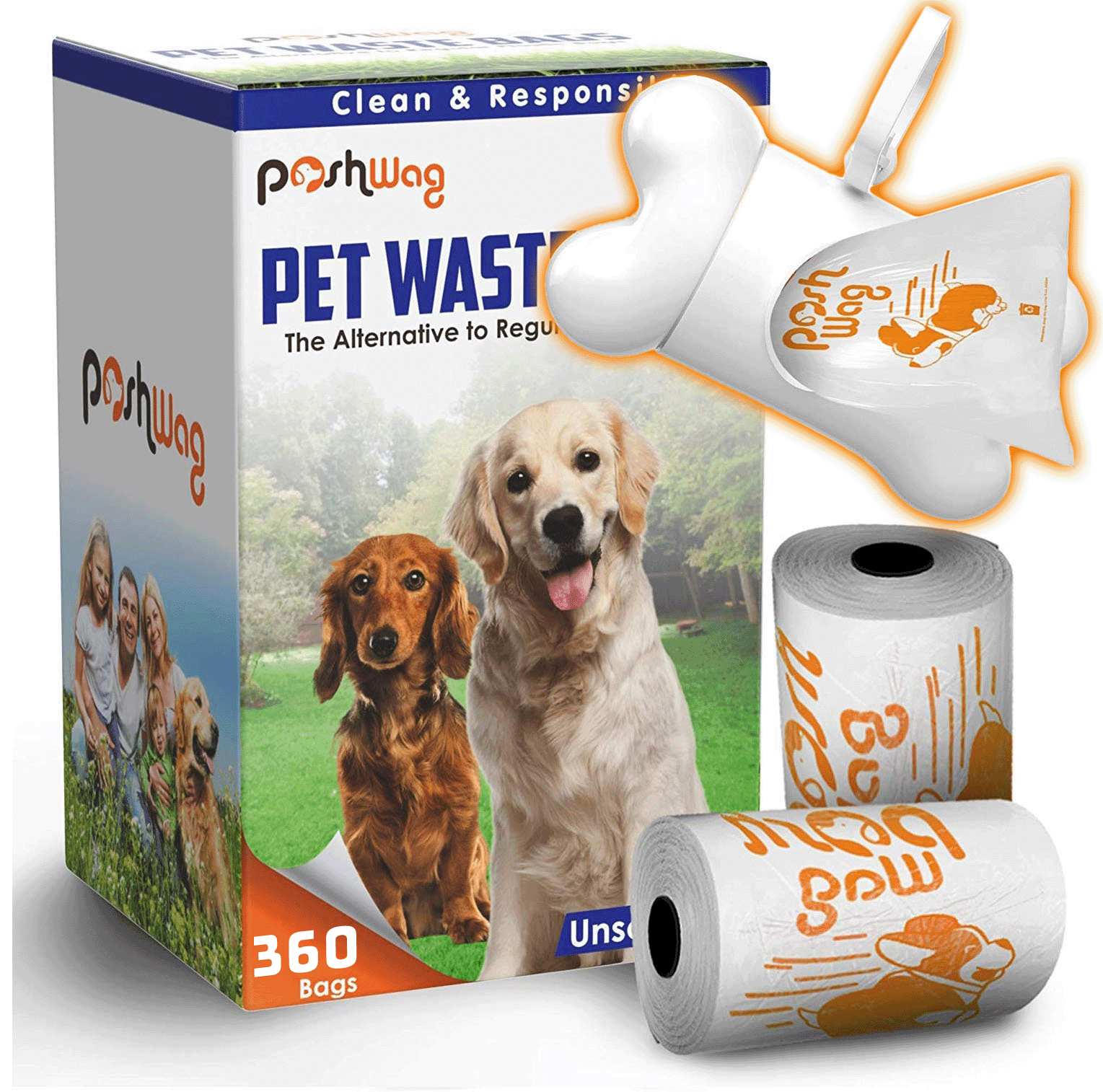 1000 DOG CAT PET WASTE BAGS POOP SCOOP Pick Up REFILL BLK Flash Light DISPENSER 