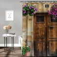 thumbnail image 2 of Chilfamy  Italian Stall Shower Curtain, Rusty Wood Door Flowers in Italy Town Nostalgic Building, Fabric Bathroom Decor Set with Hooks, Cream Lilac Brown White, 2 of 7
