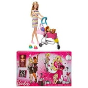 Lian LifeStyle Barbie Bundle, Barbie Advent Calendar + Barbie Stroll n Play Pups Playset with Blonde Barbie Doll. 2 Packs