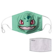 Pokémon Bulbasaur Reusable Soft Face Mask Cover w/ P2.5 Activated Carbon Filter