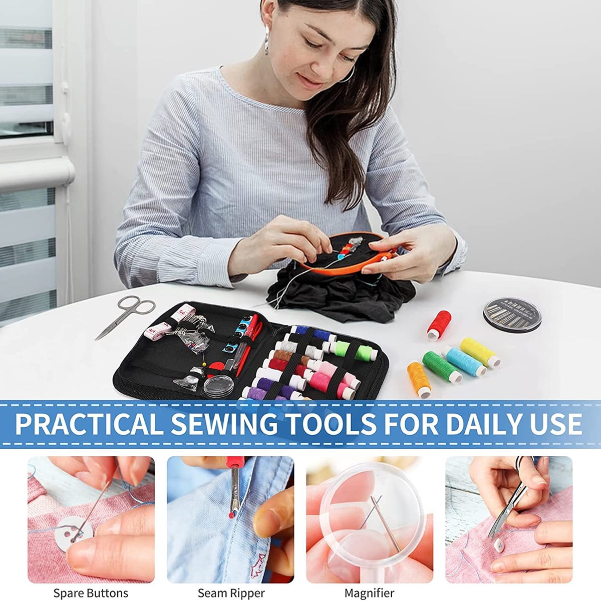 Byseng Portable Sewing Kit for Adults – 229 PCS Sewing Repair Kit with Needle, Thread, Scissors & Accessories – Emergency Travel Sewing Kit for Home, Car, Beginners & Clothing Repair