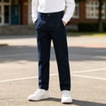 thumbnail image 5 of Plebaso Boys Basic School Uniform Pants High Waist Straight Leg Pull on Trousers Casual Kids Pants with Pockets, 5 of 7