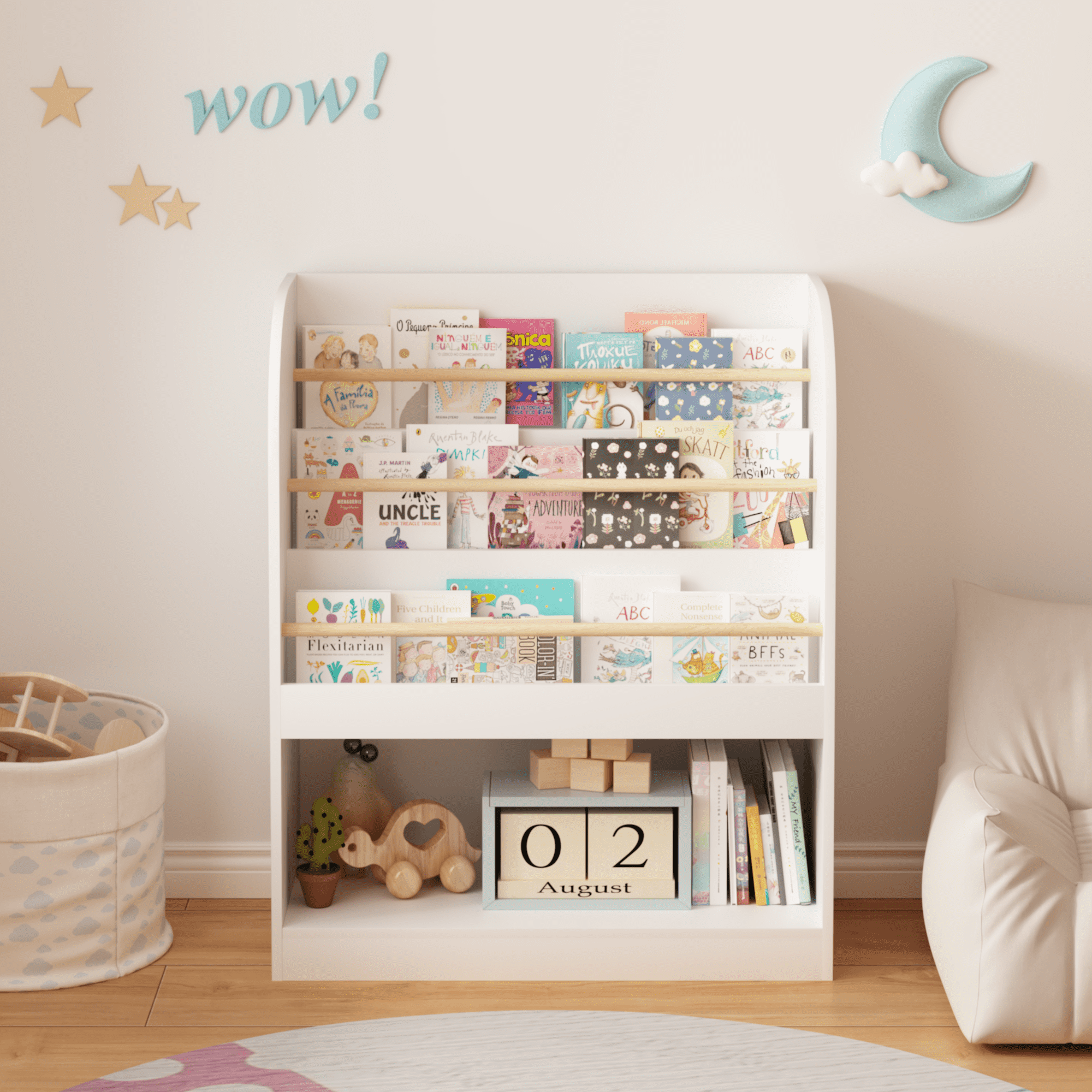 Kids Bookshelf with Open Storage, Front-Facing Children's Bookcase, Multi-Tier Wooden Book Display Shelf for Toddlers, Playroom, Bedroom, or Nursery
