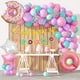 thumbnail image 1 of 81 piezas de decoración de fiesta de cumpleaños de donut, kit de guirnalda de globos de donut, suministros para fiestas de crecimiento, pancartas, confeti rosa, azul aguamarina, globos de látex para, 1 of 5