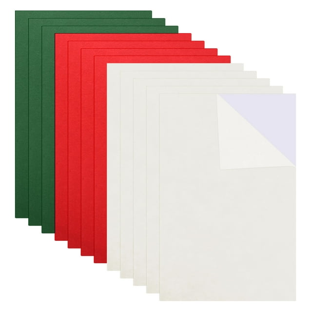 Uxcell 12 piezas de hojas de fieltro autoadhesivas de 11.8x7.9 pulgadas para manualidades y artes, rojo, verde, blanco
