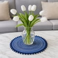 thumbnail image 5 of HHJZPR Round Pom Pom Woven Placemat, 14.96in Hand Braided Heat Resistant Table Charger Mat, Decorative Circular Dining Table Coaster for Home Kitchen Restaurant Party Decor, 5 of 5