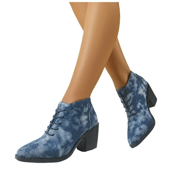 Ankle Boots for Women Vintage Stacked Heel Lace up Oxford Shoes Round Toe Fall Winter Dress Booties