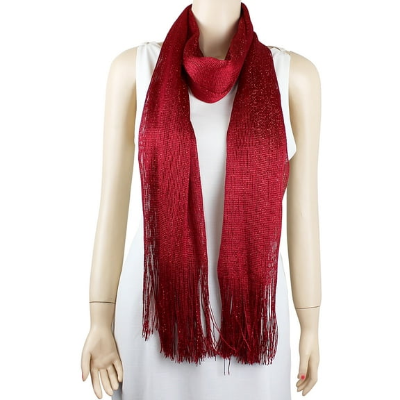 Shimmer and Shine Fringed Scarf Red