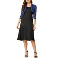 thumbnail image 2 of INSPIRE CHIC Women's Elegant Ruffle Collar Front 3/4 Sleeve Lace Shrug Top M Dark Blue, 2 of 6