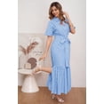 thumbnail image 4 of utcoco Women's 2026 Summer Casual Striped Button Down Maxi Dress Tie Waist Short Sleeve Shirt Dress with Pockets, 4 of 6