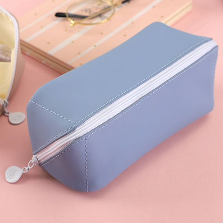Minimal Leather Pencil Case Pen Pouch Zipper Pouch Cosmetic Bag Small Make  up Bag College School Office Supplies 