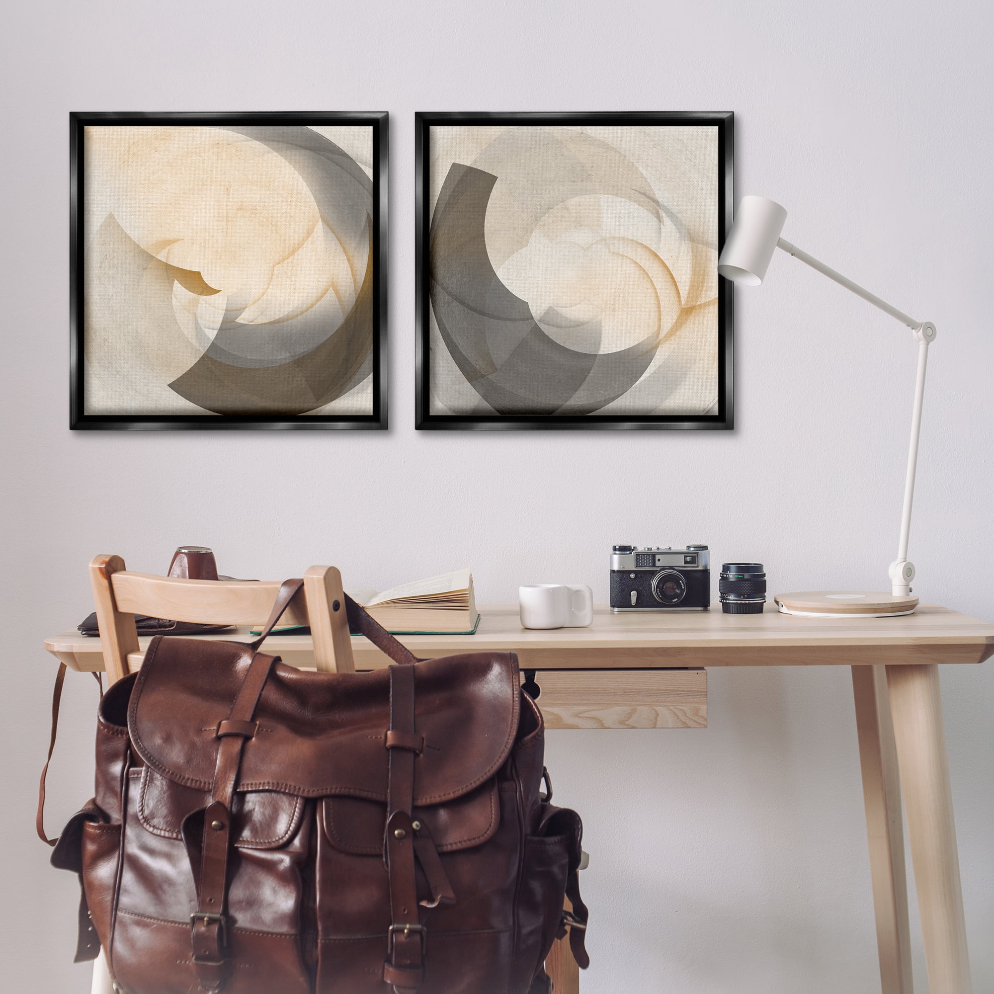 Stupell Industries Shadowed Swoop Abstracts Abstract Painting Black Floater Framed Canvas Art Print Wall Art, 25 x 25, Set of 2
