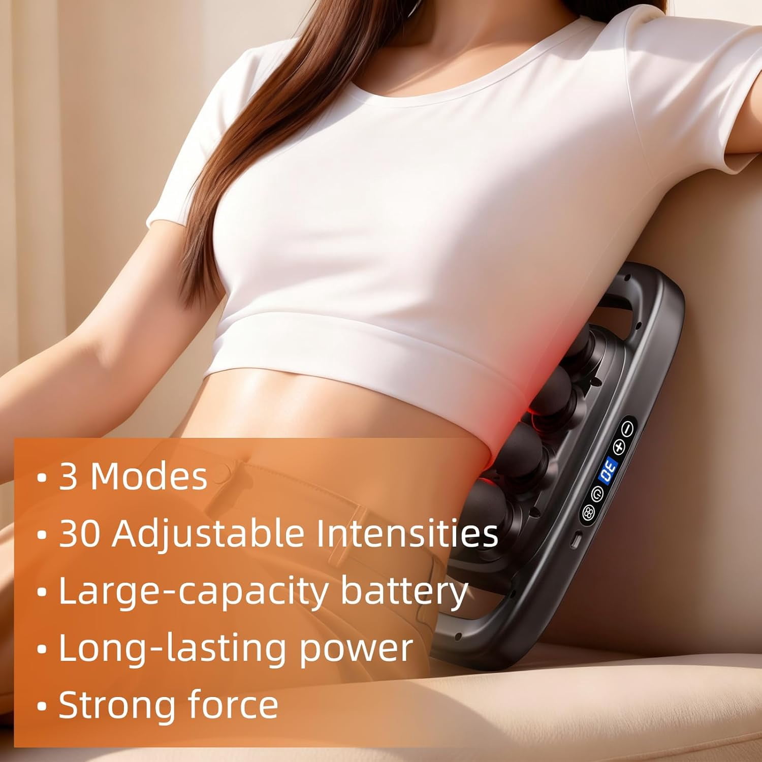 Massage Gun Pain Relief Deep Tissue, 20-Head Percussion Massager with 3 Modes & 30 Intensity Levels, Quiet Muscle Massage Gun for Back, Shoulders, Legs & Body (Grey)