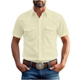 thumbnail image 3 of TAGOLD Mens Summer Short Sleeve Turndown collar Blouse & Shirt Solid Color Pocket Button Top, 3 of 5