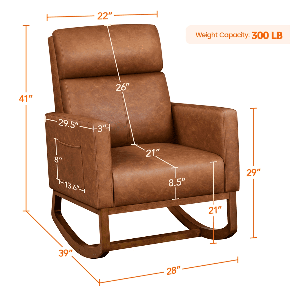 Yaheetech Faux Leather Upholstered Rocking Chair, Brown