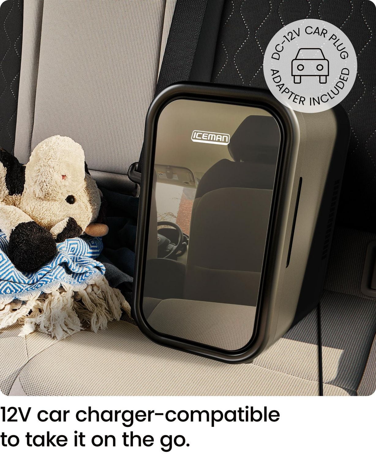 ICEMAN Portable Mini Fridge w/ 8 355 ml (12oz) Can Capacity, Cools and Heats, Car Plug Included - Black, New