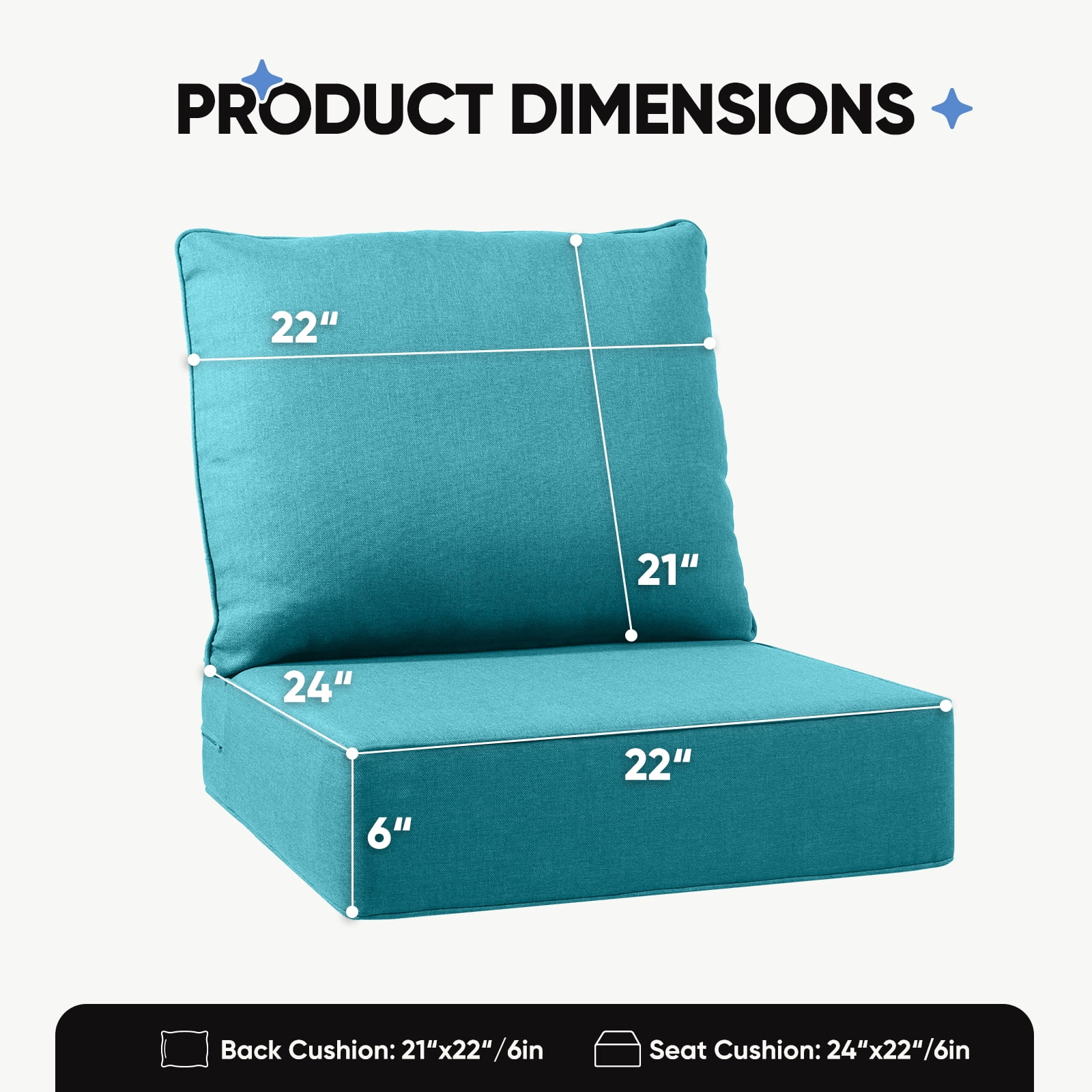 Giantfurnni Luxury Outdoor Deep Seat Cushion 22 X 24 X 6 inch Replacement Cushions for Patio Furniture, Lake Blue