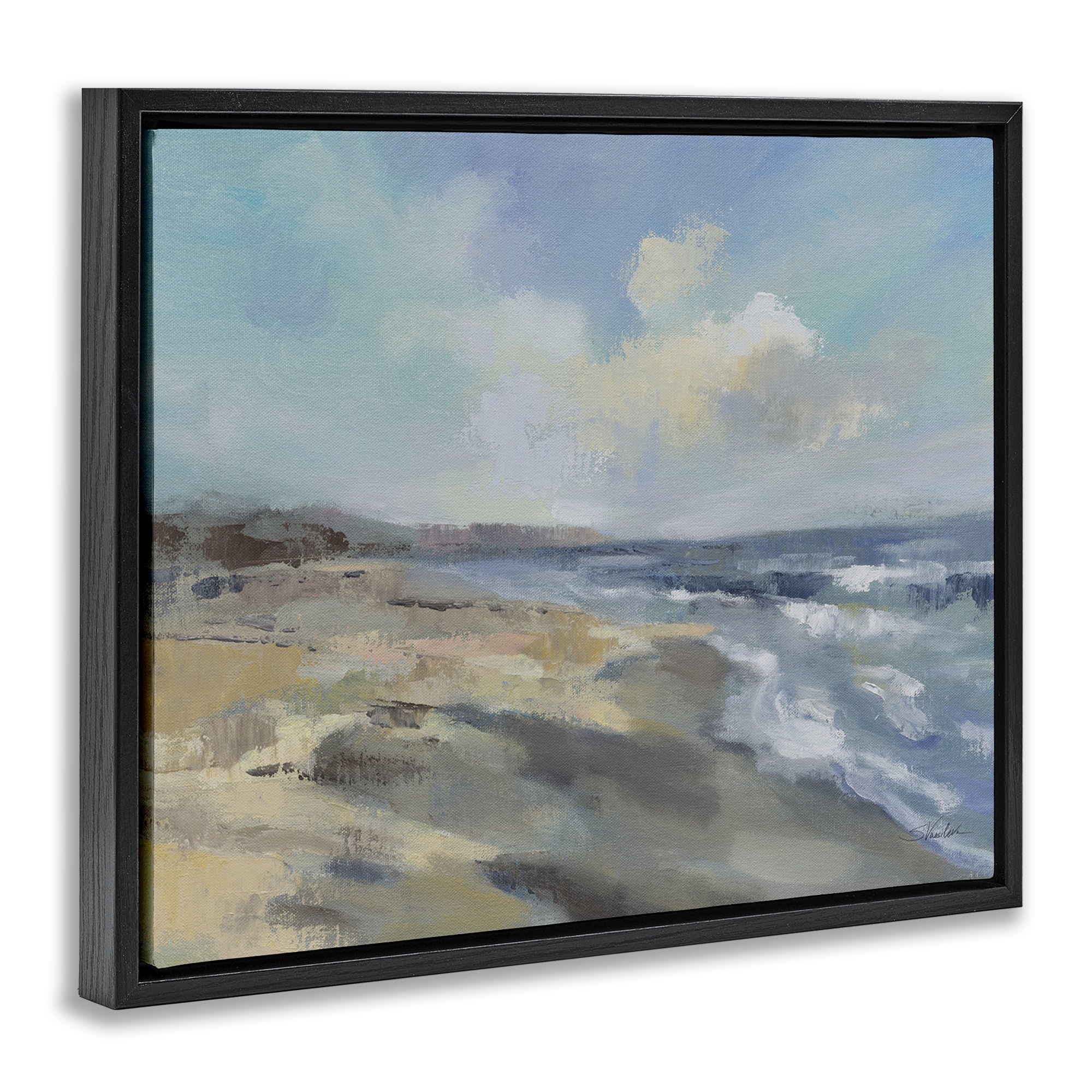 Stupell Industries Serene Morning Beach Waves Black Framed Floater Canvas Wall Art, design by Silvia Vassileva