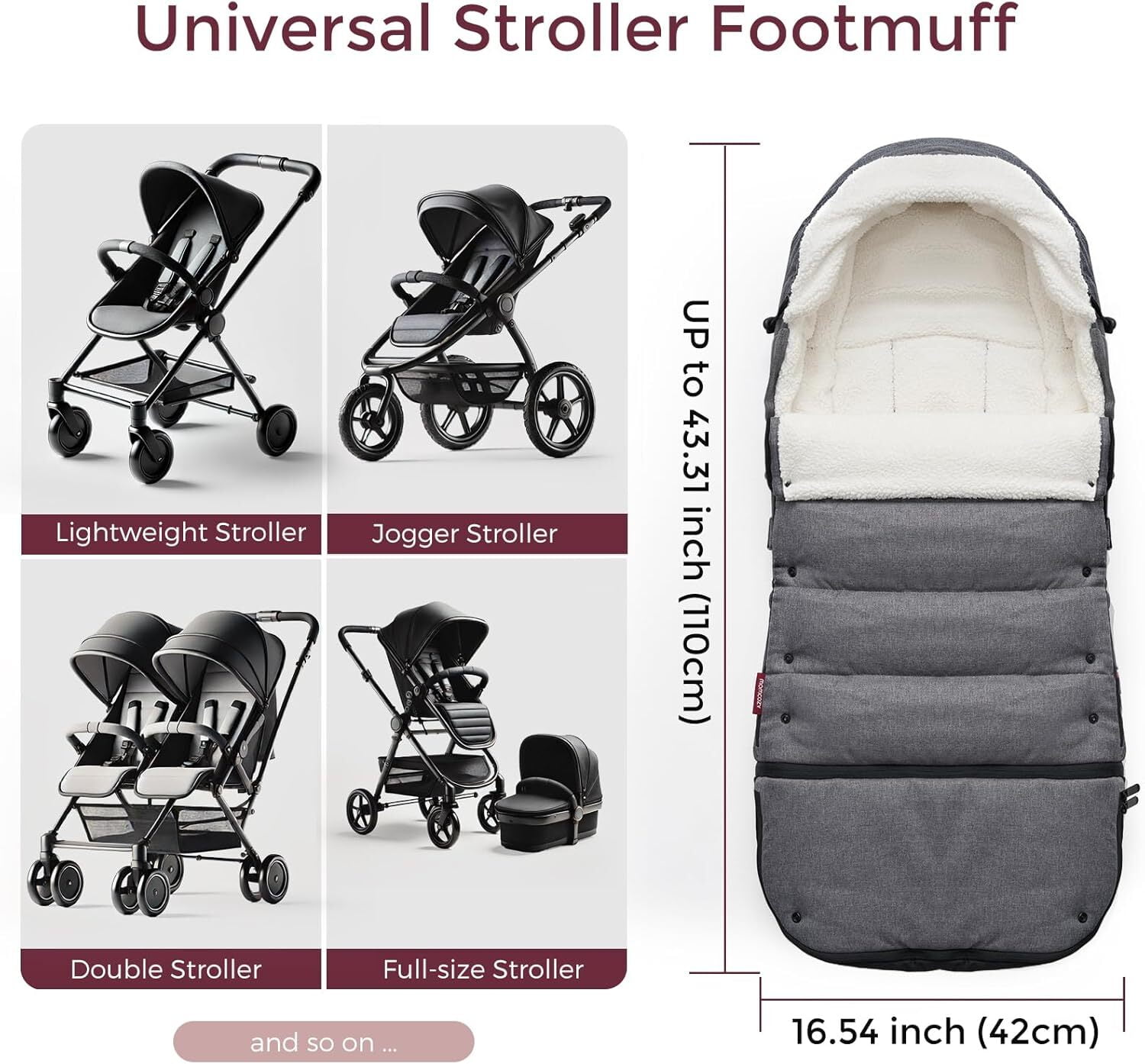 Momcozy Stroller Footmuff Universal | Easily Attaches to Most Strollers | Ultra-Plush,Weather-Proof | Deluxe Warm Stroller Bunting Bag | Extendable Stroller Cover for Winter | Adjustable Buckle,Gray