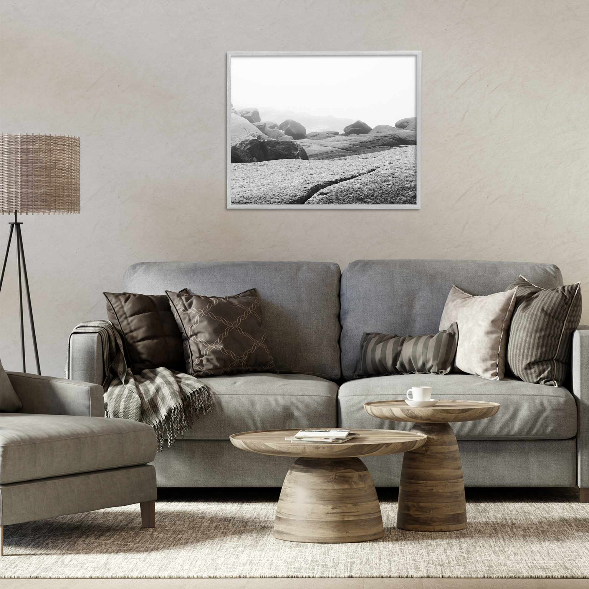 Rocks at Peggy's Cove Gray Framed Giclee Art, design by Clive Branson