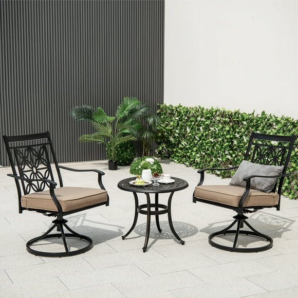 Gymax Patio Metal Swivel Chairs Set of 2 Fabric Bistro Rocker Chairs w/ Curved Armrests