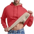 thumbnail image 3 of Momasggi Hoodies for Men Sherpa Fleece Lined Pullover Tops Thick Winter Thermal Hoodie Solid Color Long Sleeve Drawstring Hooded Sweatshirts with Pockets Red L, 3 of 9