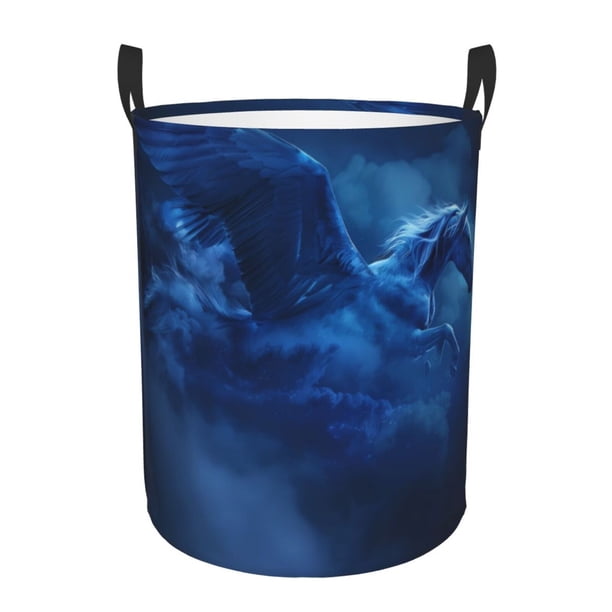 Balery Pegasus Night Sky Cesta de ropa redonda con asas, impermeable, independiente, para ropa, juguetes, dormitorio y familia-Small