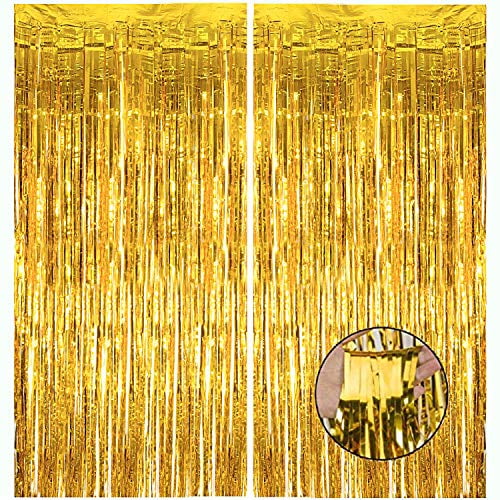 HDLJD Shiny Gold Metallic Foil Fringe Door & Window Curtain Party Decoration 3.3' X 6.6' (Value Pack of 2) HDLJD Shiny Gold Metallic Foil Fringe Door & Window Curtain Party Decoration 3.3' X 6.6' (Value Pack of 2)