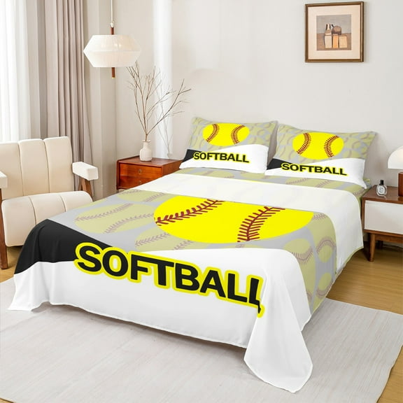 Feelyou Cartoon Softball Sports Twin Sheet Sets, Est Sleep Repeat Twin Fitted Sheet, Teens Kids Girls Teens Flat Sheet, Lightweight Room Decor, 3pcs