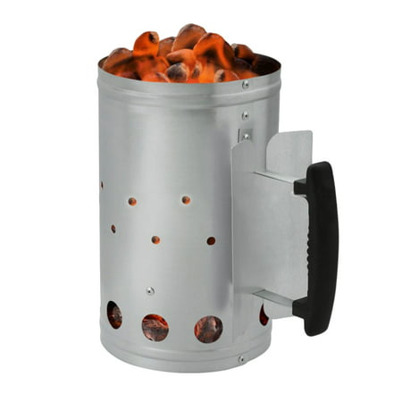 Portable Outdoor Picnic Wood Burning Stove Firewood Charcoal BBQ Barbecue Barrel - Silver +