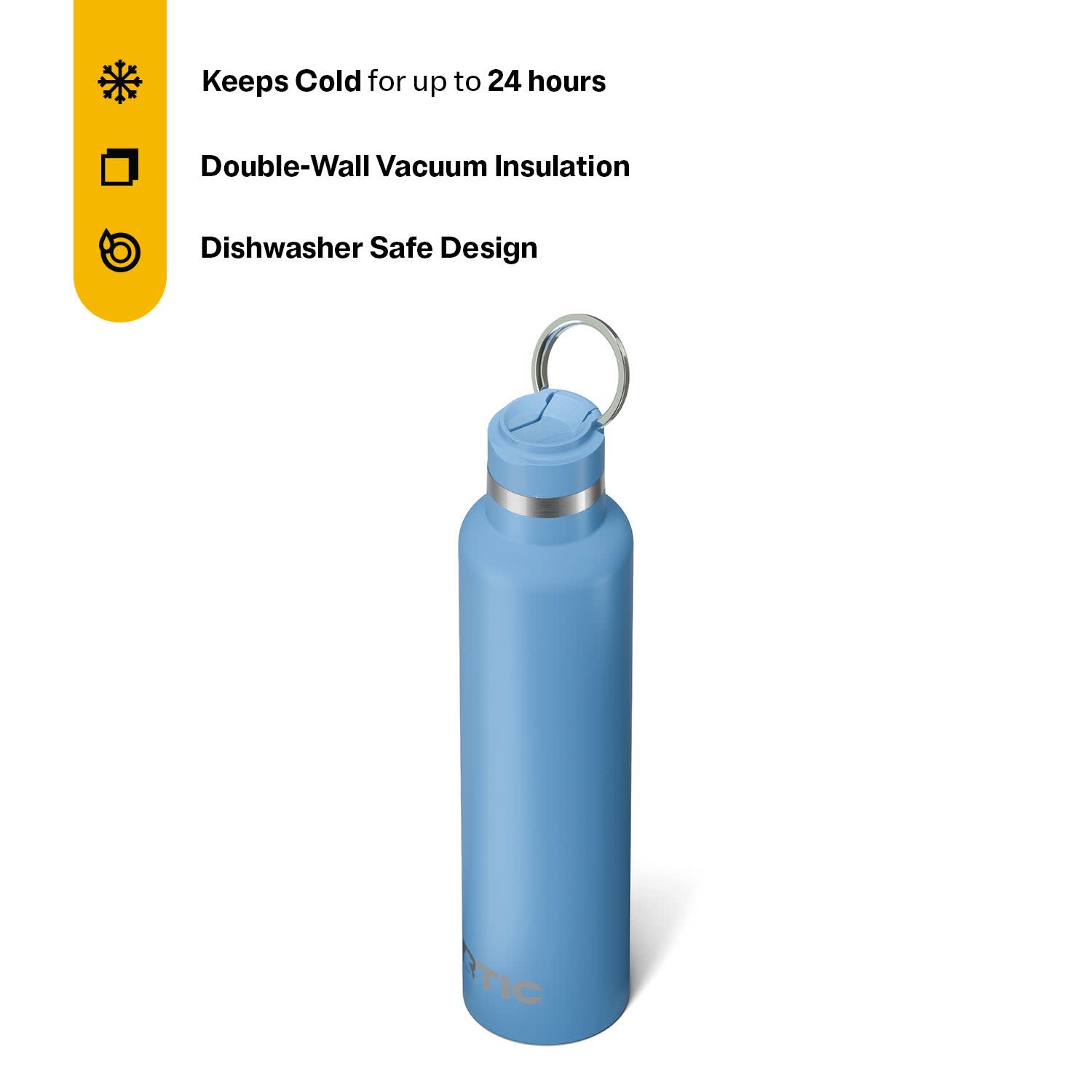 RTIC 26 oz Ceramic Lined Insulated Journey Water Bottle, Leak-Proof Lid, Denim
