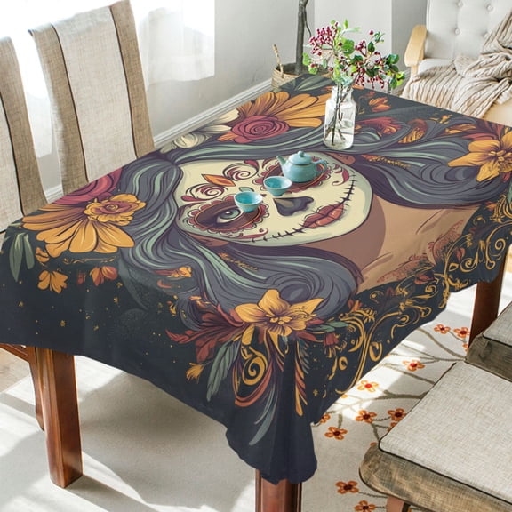 BZSMCE Square Tablecloth White Face Women Blue Hair Pattern Tableclothes