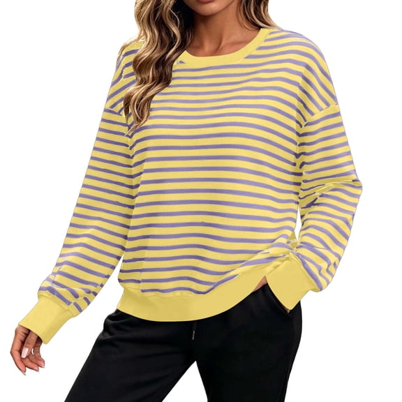 Cmfcve Women’s Plus Size Sweatshirts Striped Color Block Crew Neck Pullover Tops Long Sleeve Casual Shirts