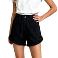 thumbnail image 2 of Girls' Denim Shorts with Pockets, Elastic Waist Casual Style, Featuring Frayed Hem for Comfortable All-Day Wear 1-9 Years Black 2-3 Years, 2 of 9