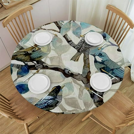 

Patifu Birds Tree Branch Leaves Round Table Cover Stain Resistant Washable Indoor Outdoor Tablecloth Kitchen Dining Wedding Parties 100% Polyester Fiber 42-46