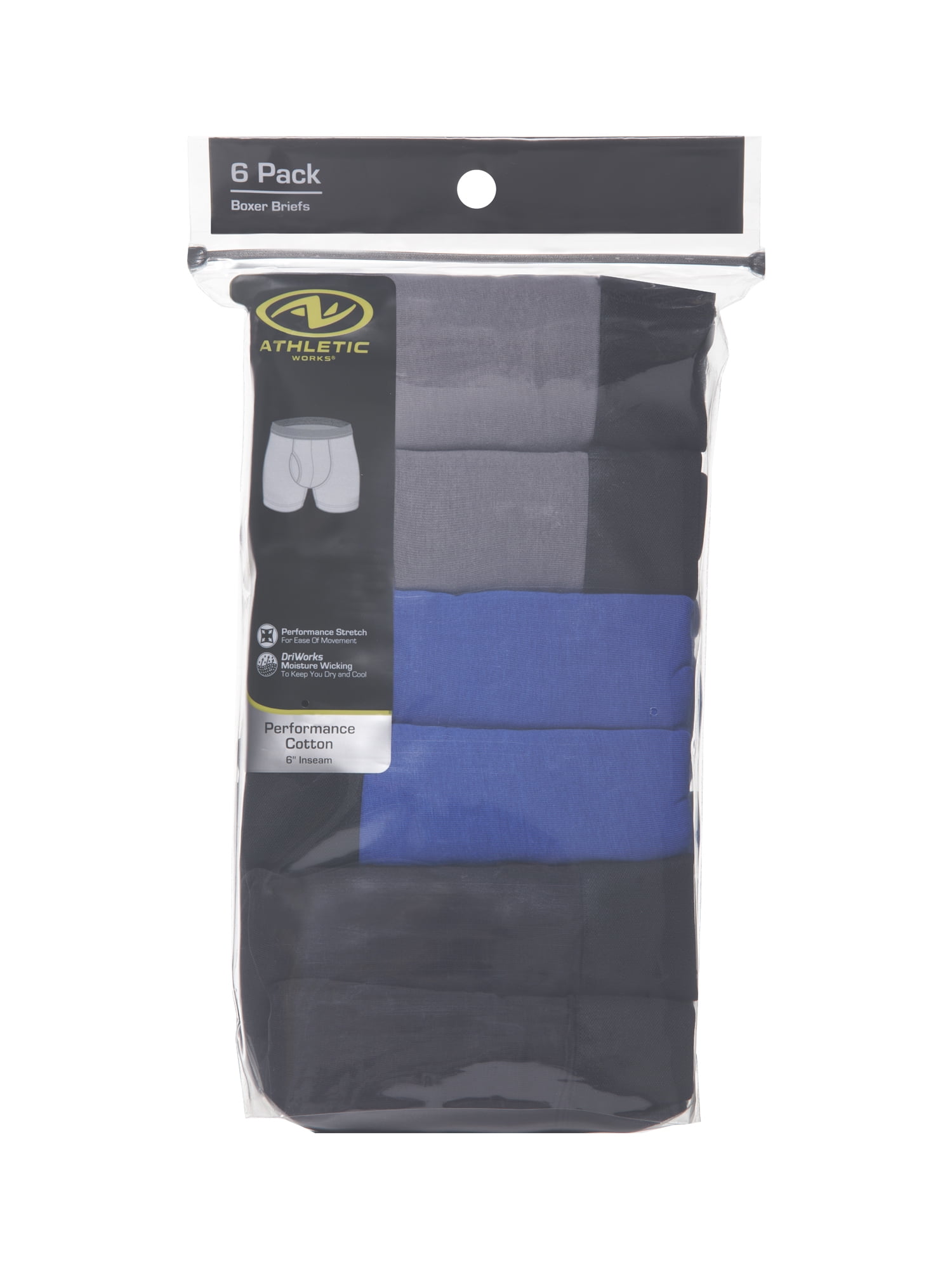 Athletic Works Men's Absorbs Moisture Cotton Boxer Brief, Multicolor (6 Pack)