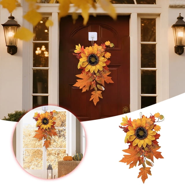 BotaniNest Thanksgiving Simulation Sunflower Mini Wall Hanging Holiday Autumn Sunflower Maple Leaf Upside Down