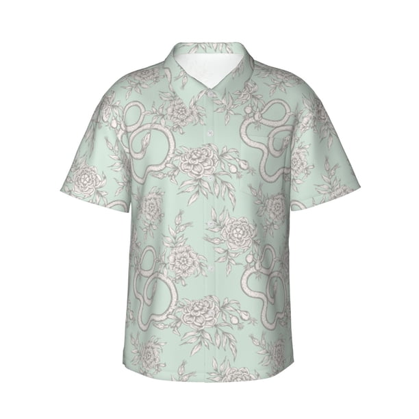 Fotbe Retro Snake Camisa Hawaiana para Hombre Unisex – Camisa Casual de Verano con Botones de Manga Corta de Algodón y Lino,3X-Large