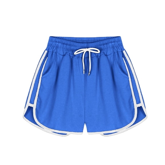 XPMWRP Women's Quick Dry Contrast Trim Running Shorts Elastic Waist Drawstring Athletic Workout Shorts Breathable Gym Shorts with Pockets Blue XL