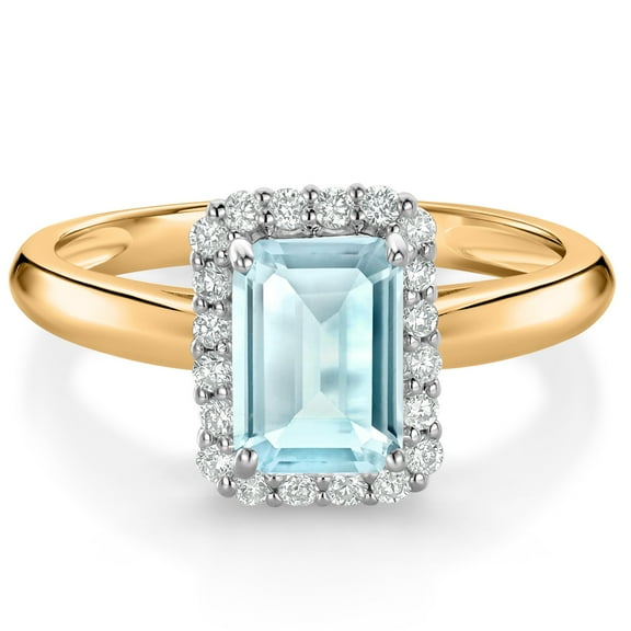 Gem Stone King 1.31 Ct Sky Blue Topaz G/H Lab Grown Diamond 10K Yellow and White Gold Halo Engagement Ring (Size 8)