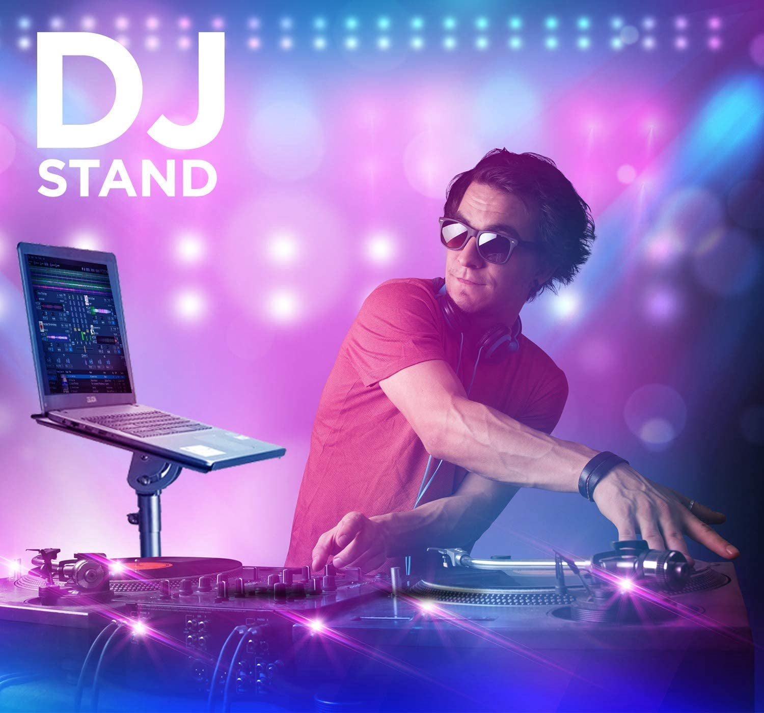 Professional Adjustable 32.3” – 52” Laptop DJ Mixer Tripod Stand | Lightweight & Portable 15.3” x 12.2” Tilted Tri-Pod Tray for Processors, Audio Controllers & Tablets | Raised Edges for Protection