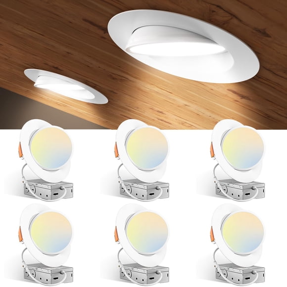 Amico 6 Pack 6 Pouces 5CCT Éclairage Encastré LED à Cardan, 360°&90° Réglable Rétroéclairage Directionnel, Dimmable, 2700K/3000K/3500K/4000K/5