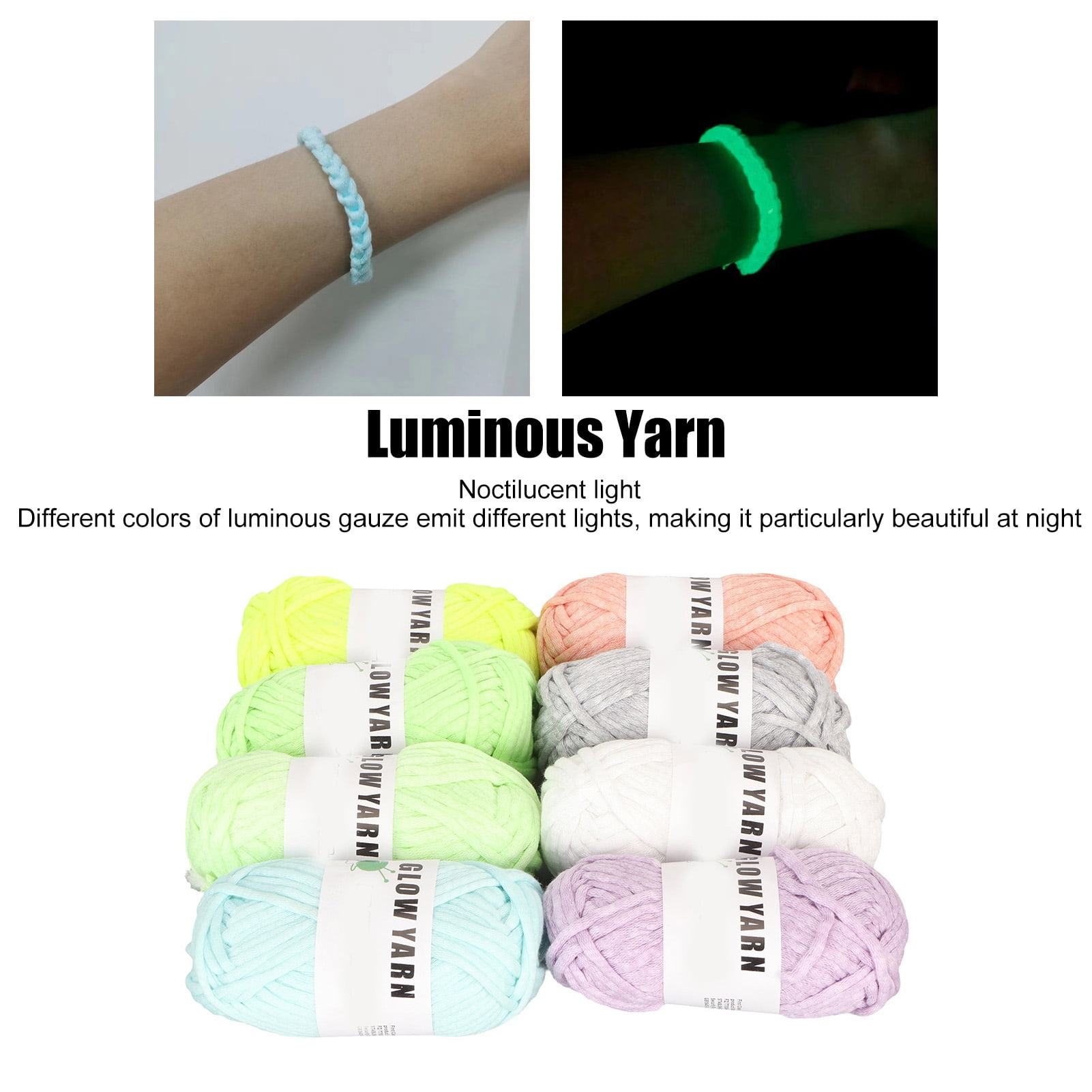 Nieyigj 8 Rolls Glow in The Dark Yarn Luminous Crochet Yarn Super Bulky Polyester DIY Hand Knitted Glowing Thread 49.2 Yards (45m) Per Roll