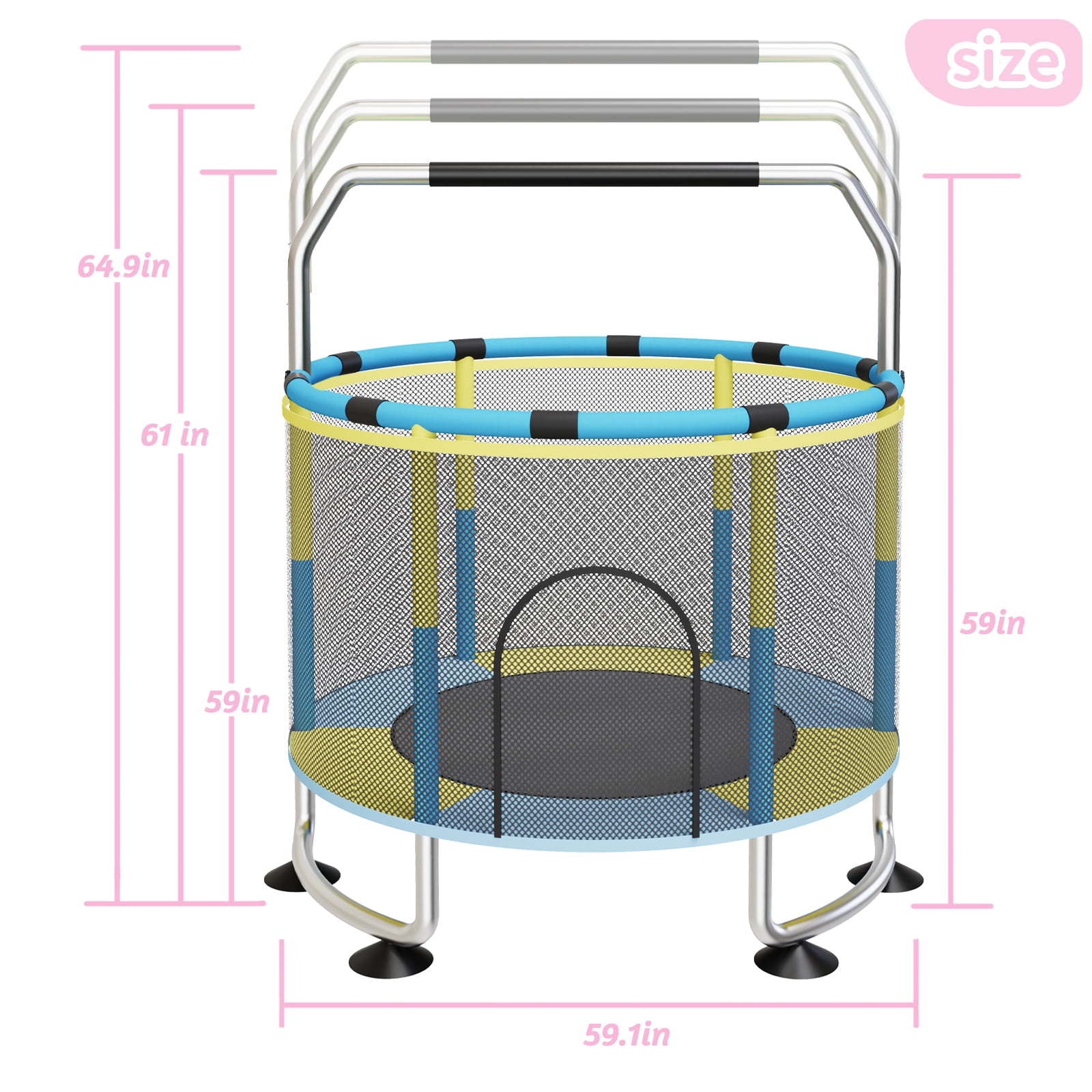 G TALECO GEAR Trampoline for Kids, Toddler Trampoline with Adjustable Gymnastics Bar & Toys, Indoor & Outdoor Round Small Trampoline Gift for Boys & Girls,  400lbs, Yellow & Blue
