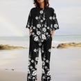 thumbnail image 3 of Hvyesh Womens Cotton Linen Set Plus Size Print Outfits Long Sleeve Crewneck Shirt Wid Leg Pants 2 Piece Sets Lightweight Loungewear, 3 of 6