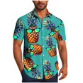 thumbnail image 2 of Blusa y camisa de manga corta con cuello vuelto para hombre, blusa informal de moda con botones estampados, blusa de manga corta con cuello vuelto, blusa de poliéster para hombre, 2 of 6